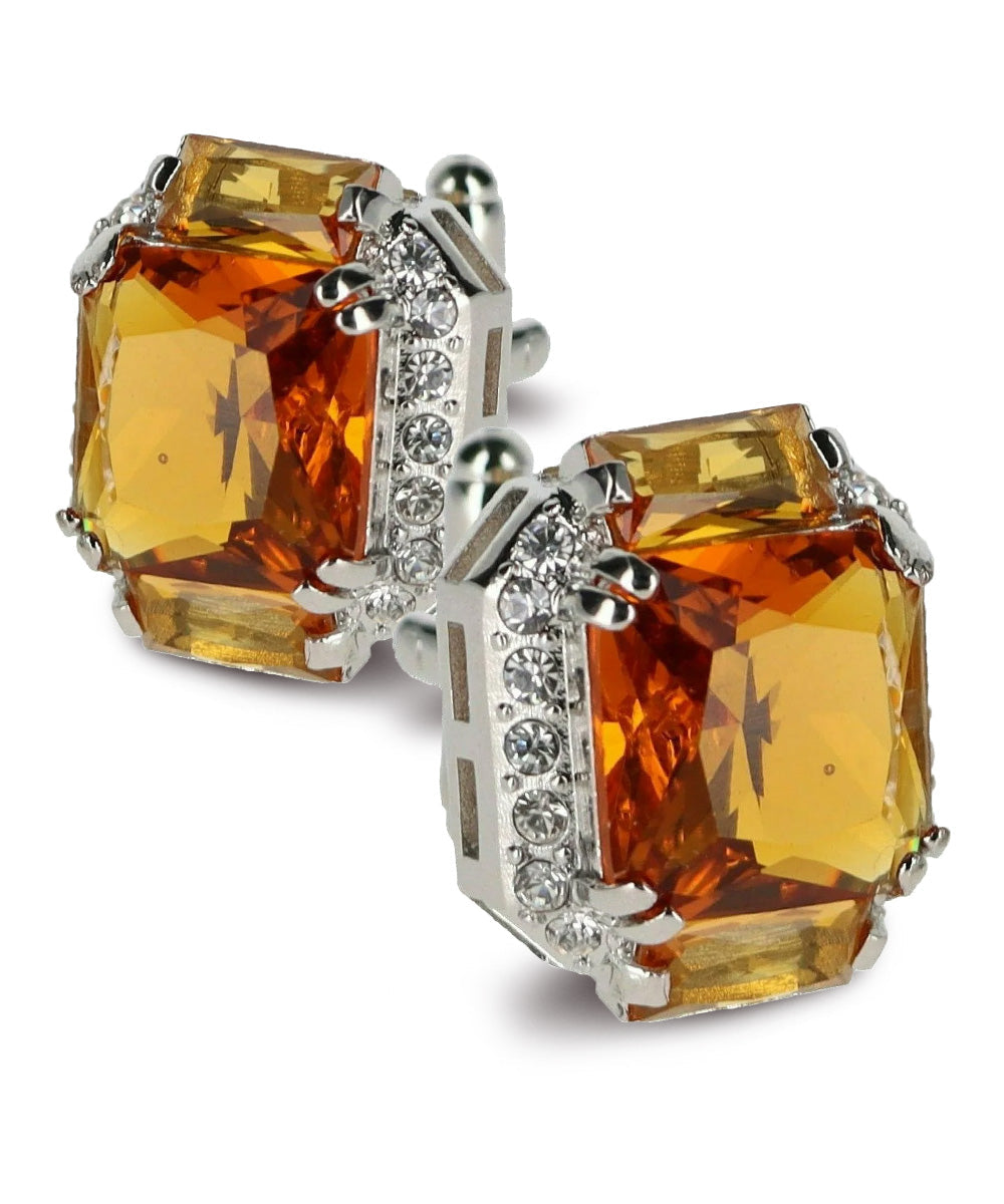 Vittorio Vico – Rectangular Diamond-Flanked Crystal Cufflinks