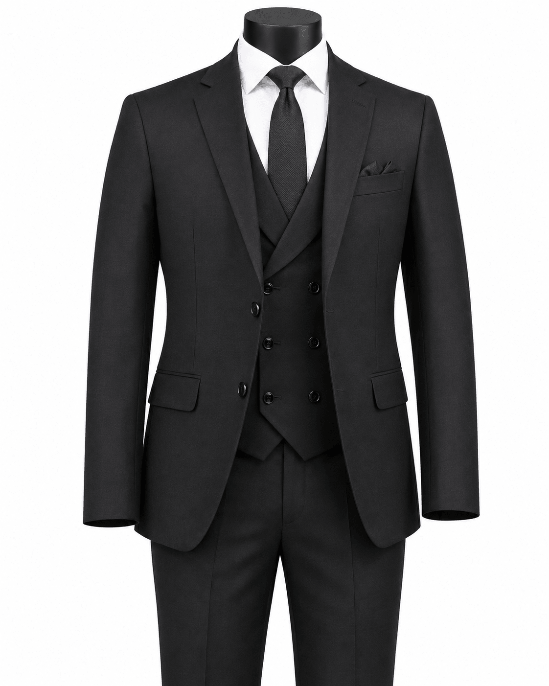 Men’s Black Modern Fit 3-Piece Suit with Double-Breasted Vest – Altavilla Collection - Upscale Men's Fashion