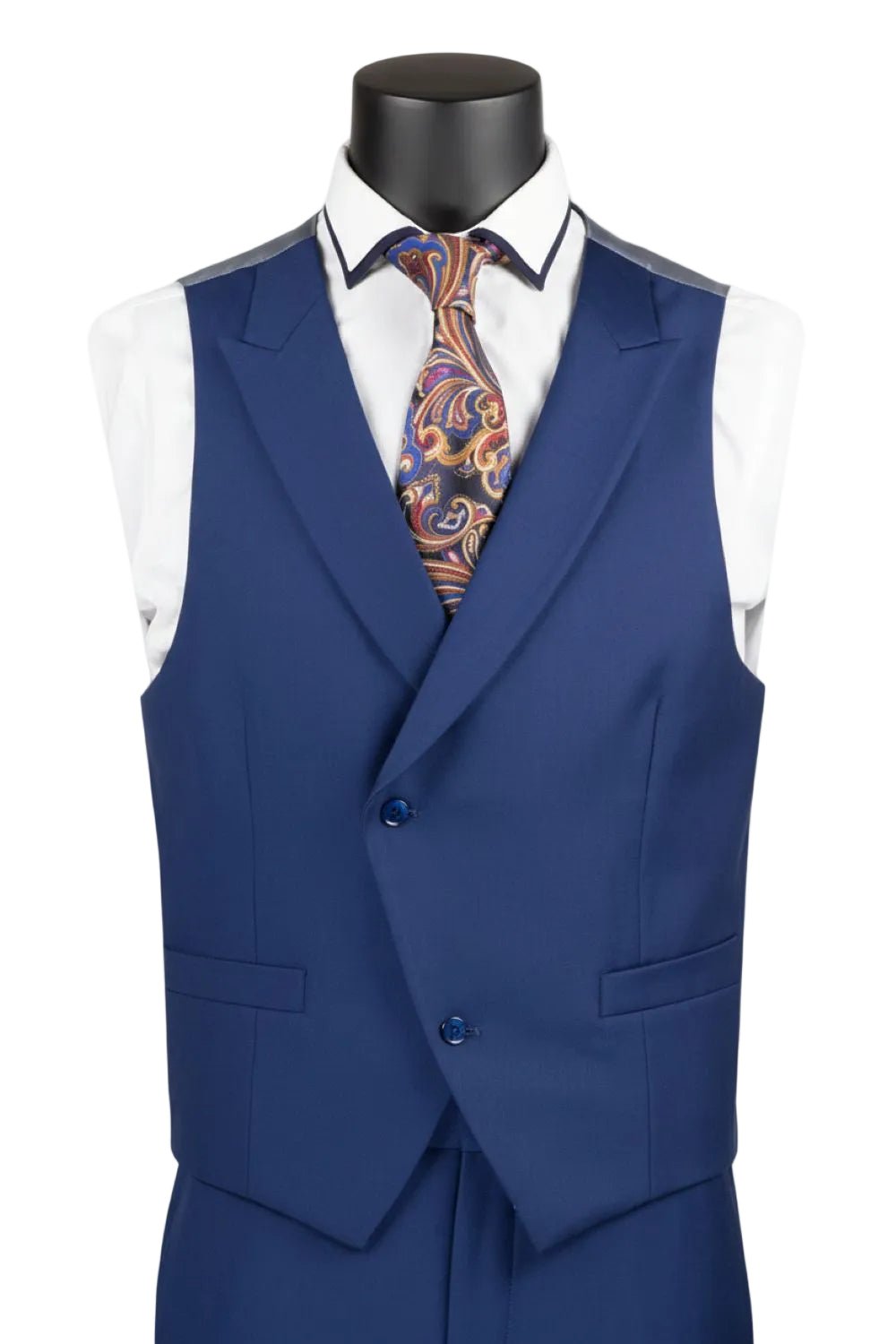 Men’s Blue Modern Fit 3-Piece Suit with Double-Breasted Vest – Altavilla Collection - Upscale Men's Fashion