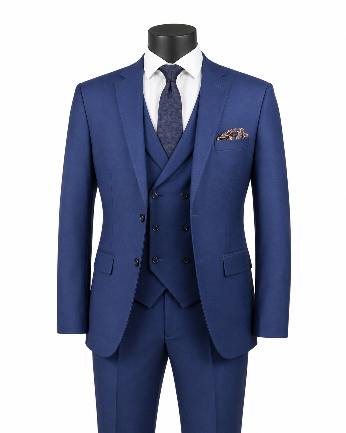 Men's Blue modern fit 3-piece suit with double-breasted vest - Altavilla Collection