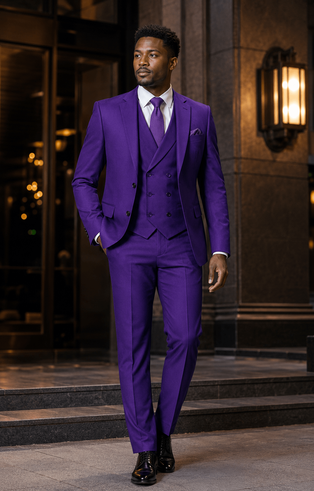 Men’s Purple Modern Fit 3-Piece Suit with Double-Breasted Vest – Altavilla Collection - Upscale Men's Fashion