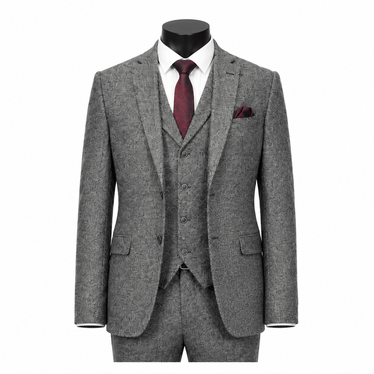 Men's Grey Hybrid Fit 3-Piece Tweed Suit | Alveron Collection - Upscale Men's Fashion