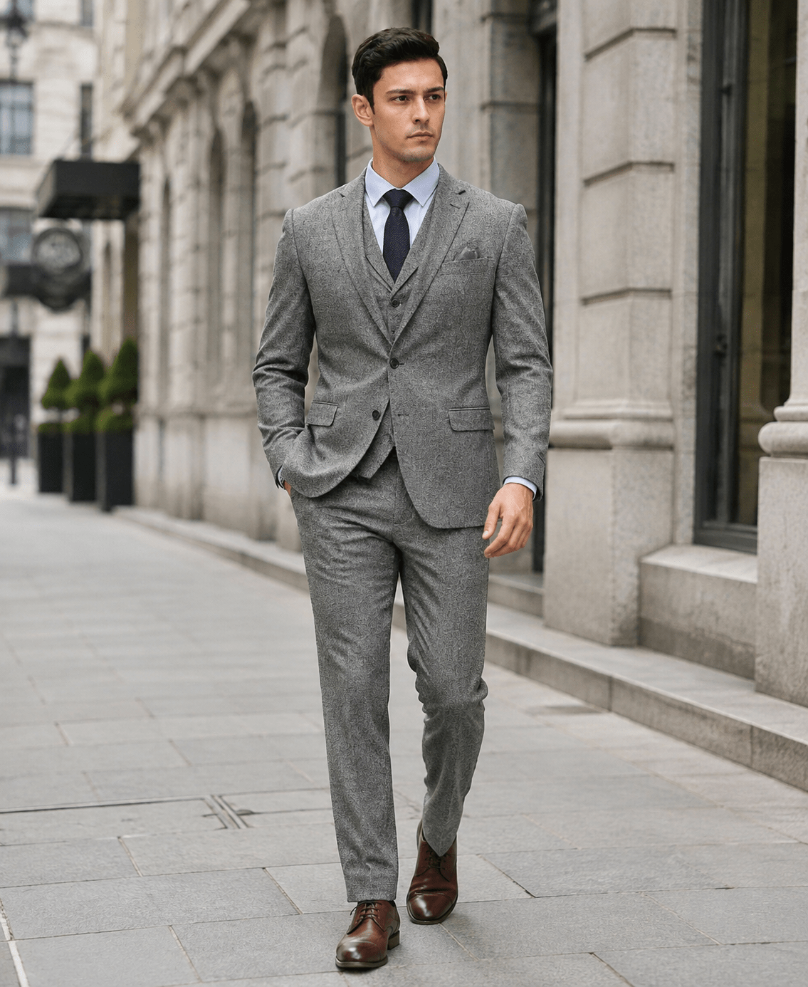 Men's Grey Hybrid Fit 3-Piece Tweed Suit | Alveron Collection - Upscale Men's Fashion