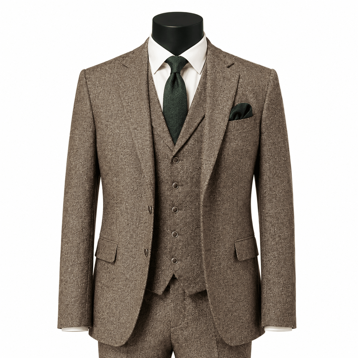 Men's Tan Hybrid Fit 3-Piece Tweed Suit | Alveron Collection - Upscale Men's Fashion