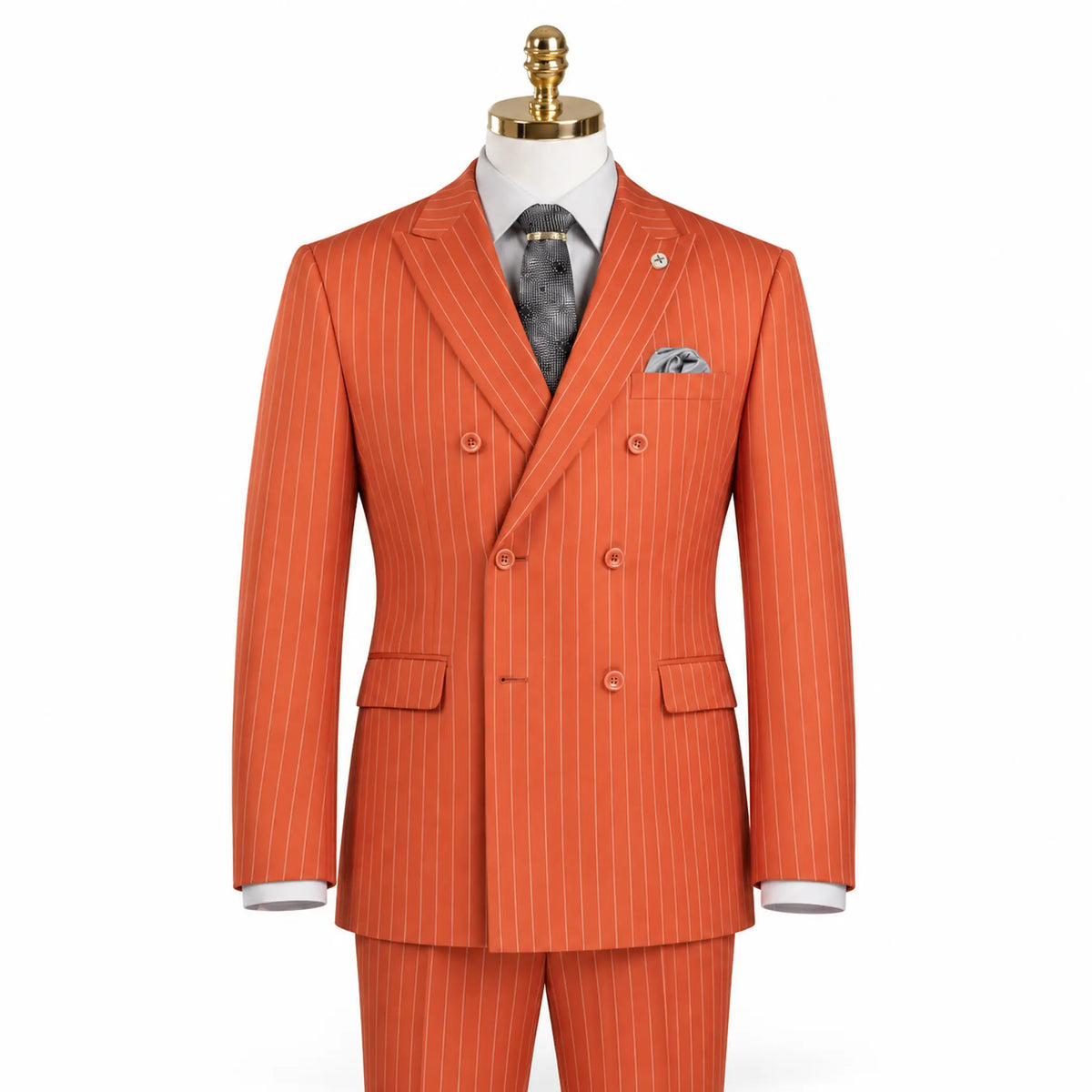 Canyon Clay Pinstripe Regular Fit Double-Breasted Suit – Banker Collection - Upscale Men's Fashion