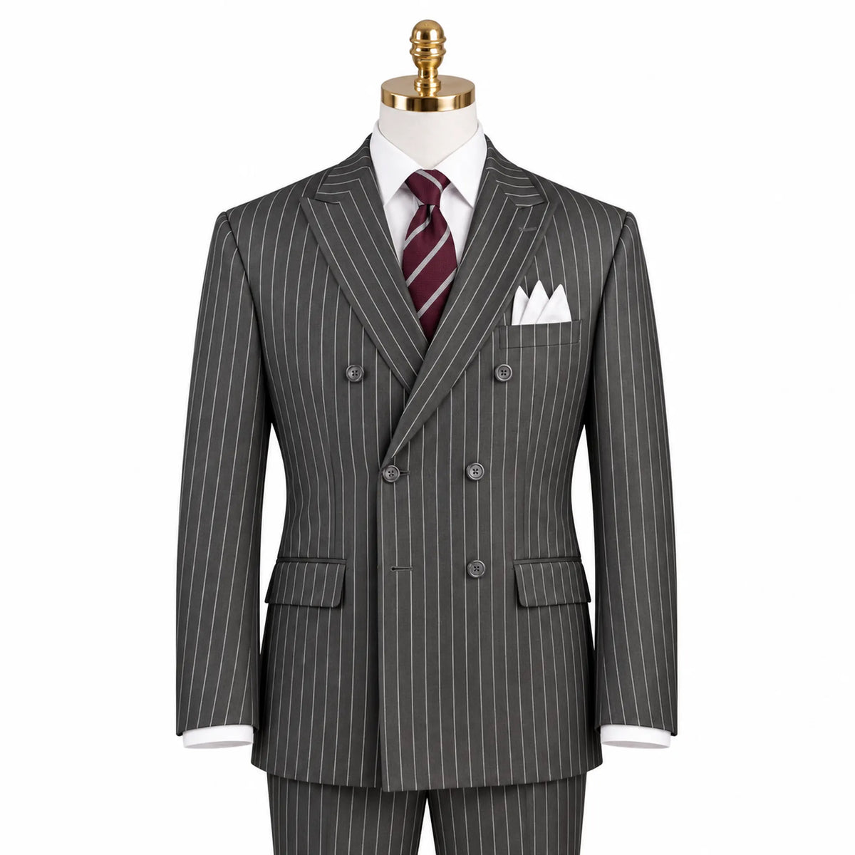 Charcoal Pinstripe Regular Fit Double-Breasted Suit – Banker Collection - Upscale Men's Fashion