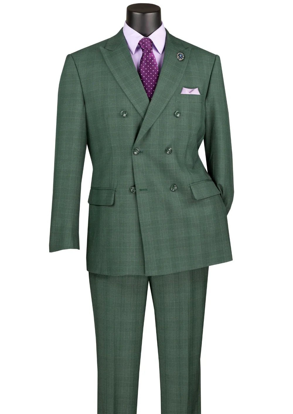 Bellagio Collection – Forest Green Regular Fit Glen Plaid Double-Breasted Suit - Upscale Men's Fashion