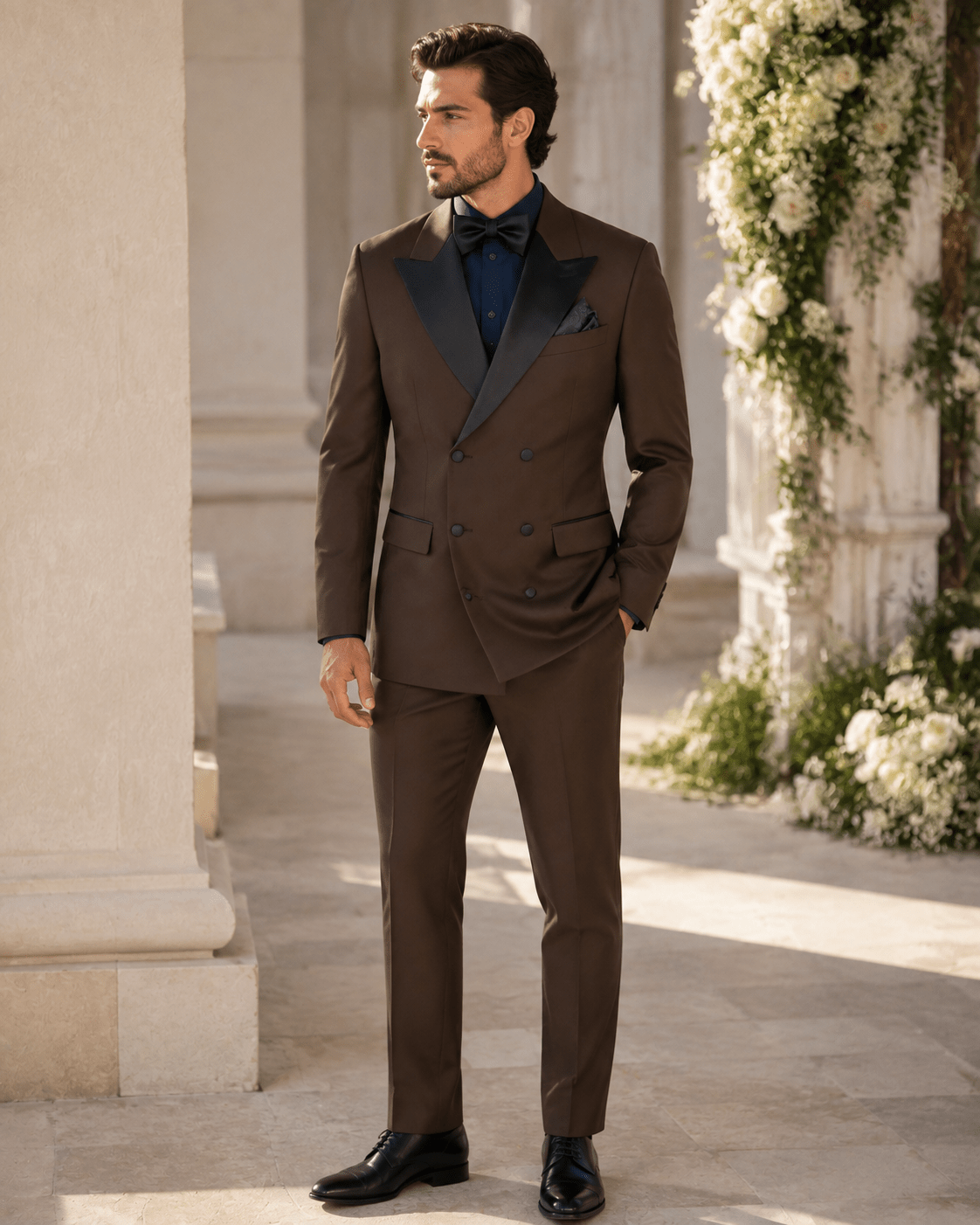 Men’s Brown Modern Fit 2-Piece Double-Breasted Tuxedo – Bellavaro Collection - Upscale Men's Fashion