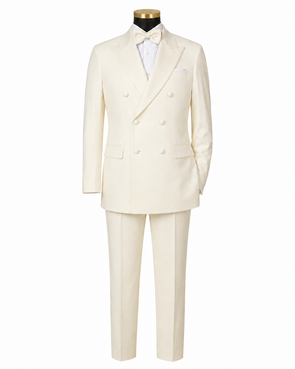 Ivory modern fit double-breasted tuxedo, front studio view