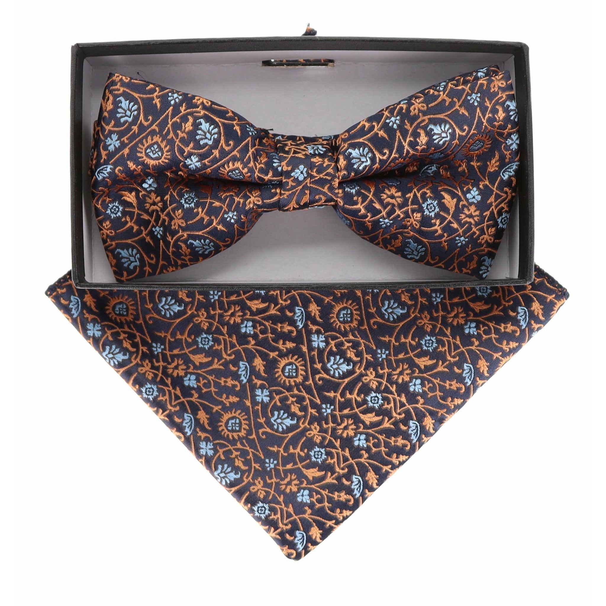 Vittorio Farina Men's Floral Design Satin Bow Tie & Pocket Square in Gift Box