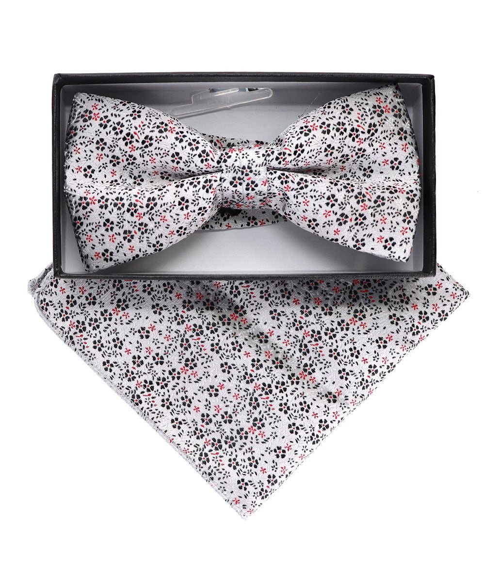 Vittorio Farina Men's Floral Design Satin Bow Tie & Pocket Square in Gift Box - Upscale Men's Fashion