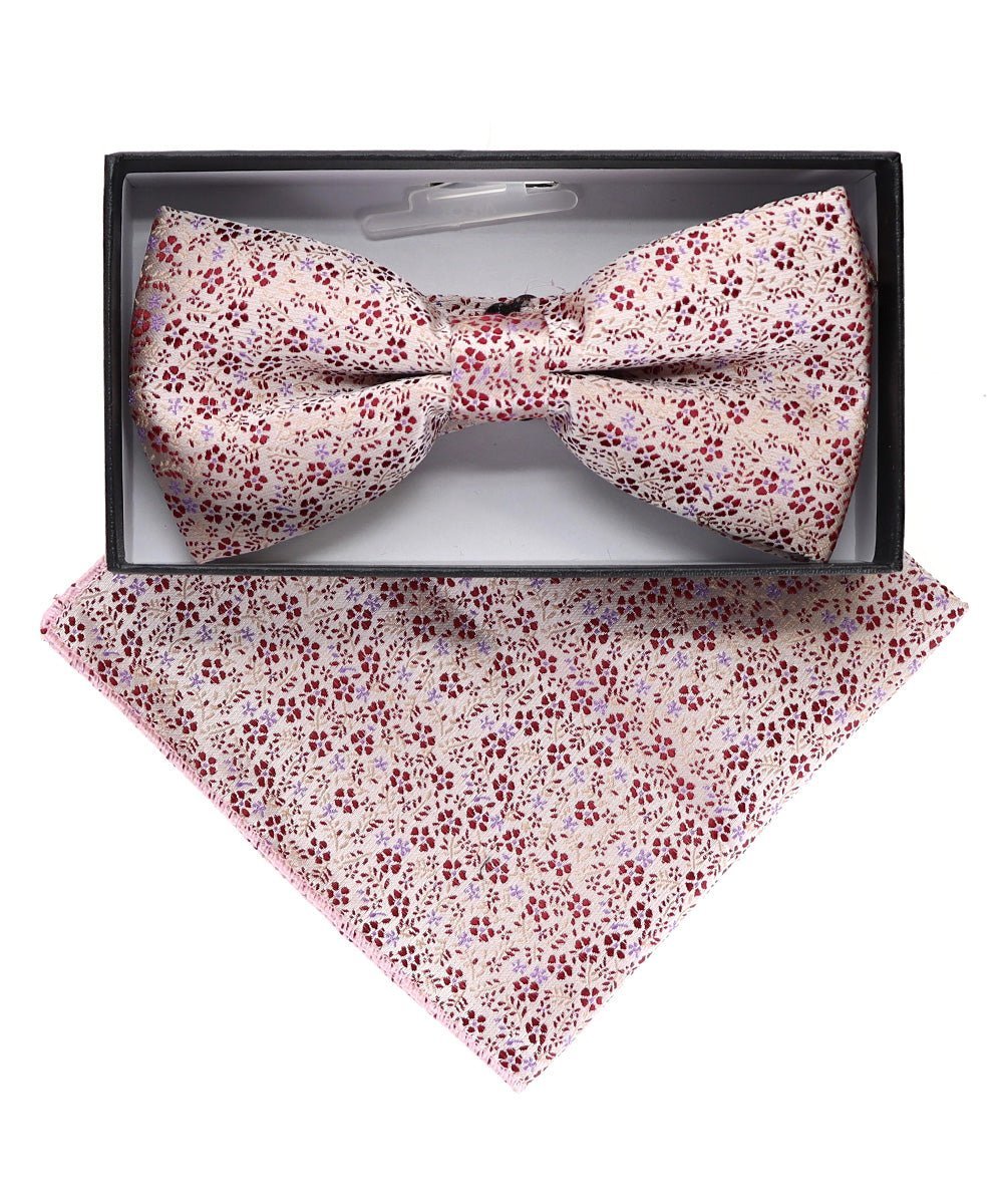 Vittorio Farina Men's Floral Design Satin Bow Tie & Pocket Square in Gift Box - Upscale Men's Fashion