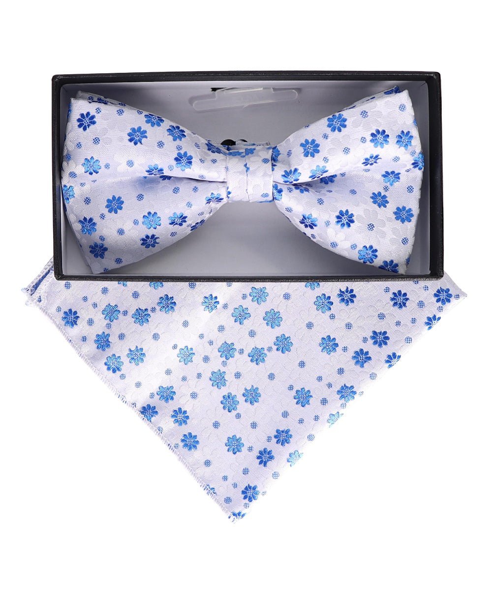 Vittorio Farina Men's Floral Design Satin Bow Tie & Pocket Square in Gift Box - Upscale Men's Fashion