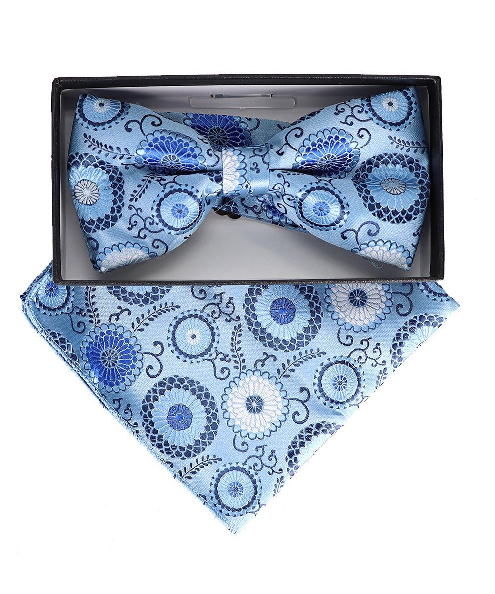 Vittorio Farina Men's Floral Design Satin Bow Tie & Pocket Square in Gift Box - Upscale Men's Fashion