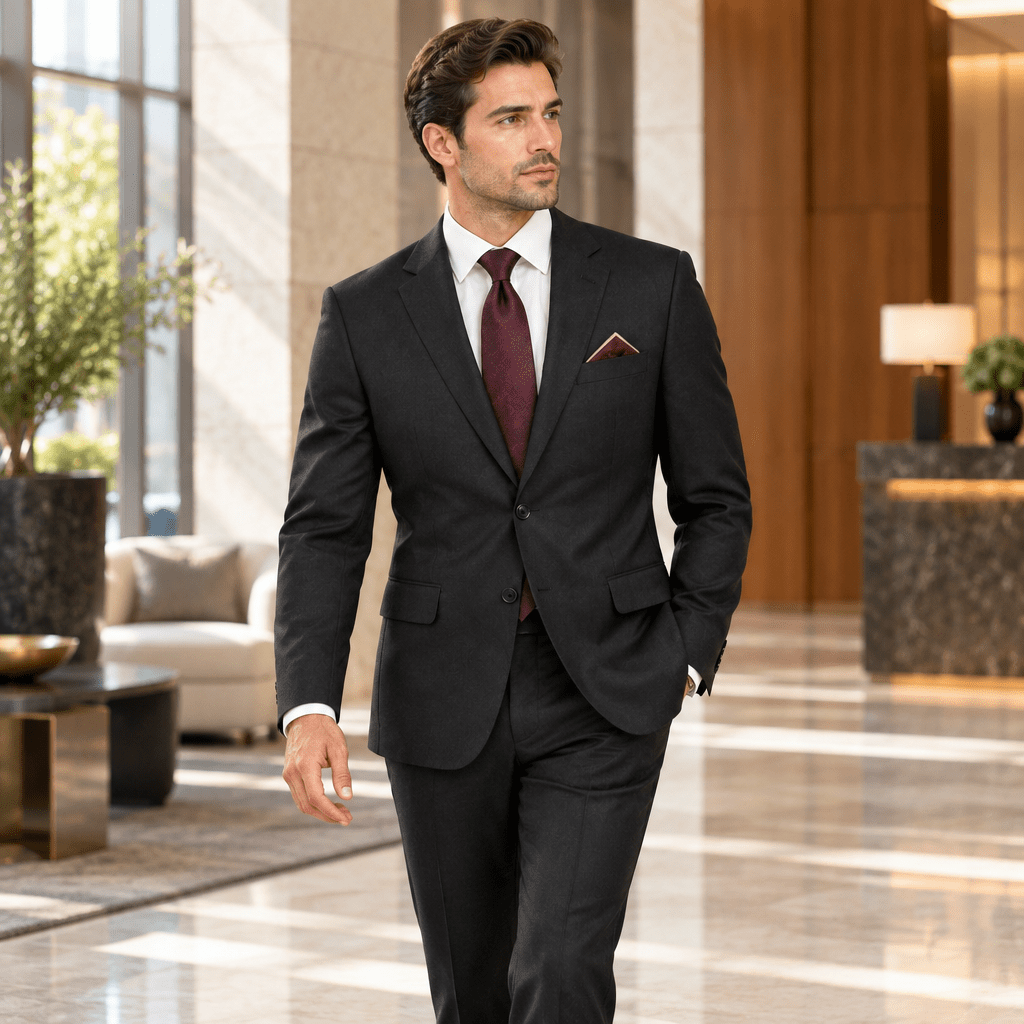 Men's Black Super 100s Wool Modern Fit 2-Piece Suit – Cremona Collection - Upscale Men's Fashion