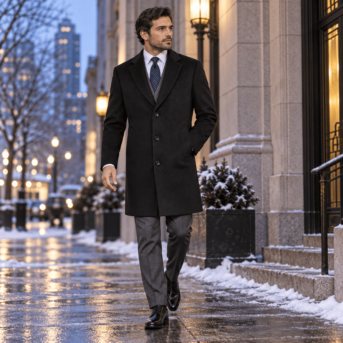 Men's Black 38" Knee-Length Wool-Blend Topcoat – Nordic Collection - Upscale Men's Fashion