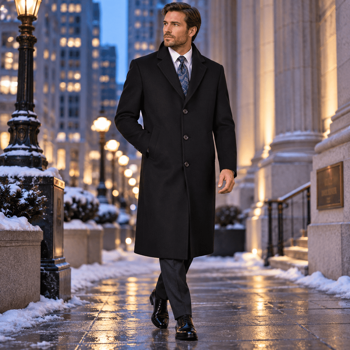 Men's Black 48" Full-Length Wool-Blend Topcoat โ Nordic Collection - Upscale Men's Fashion
