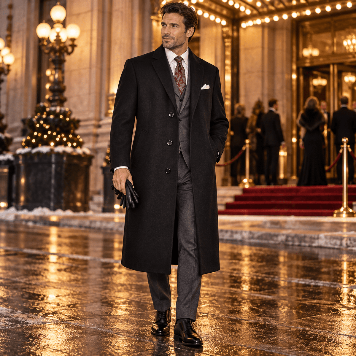 Men's Black 48" Full-Length Wool-Blend Topcoat โ Nordic Collection - Upscale Men's Fashion