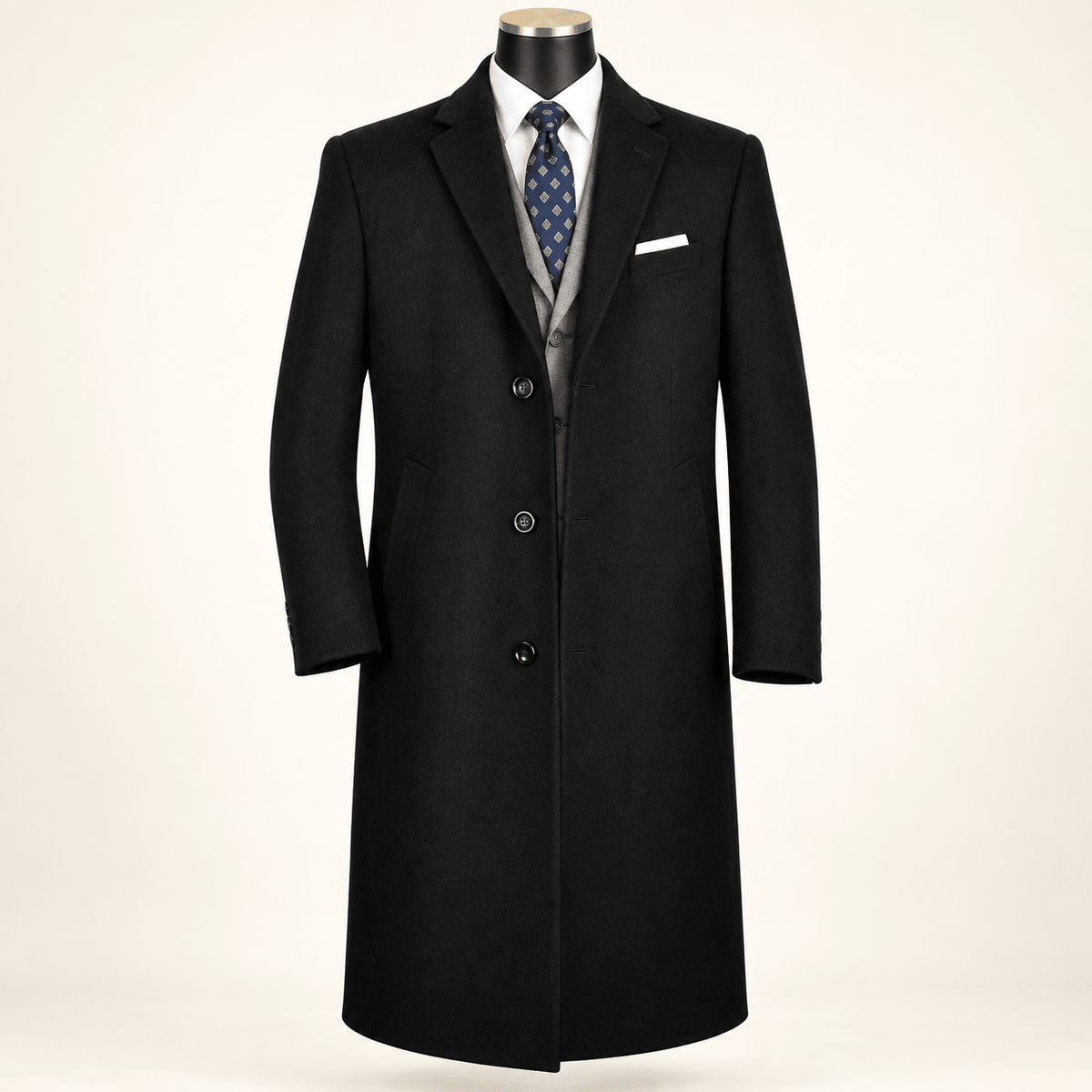 Men's Black 48" Full-Length Wool-Blend Topcoat โ Nordic Collection - Upscale Men's Fashion