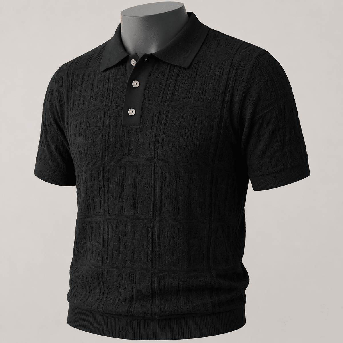 Black Regular Fit Short Sleeve Knit Polo - Upscale Men's Fashion