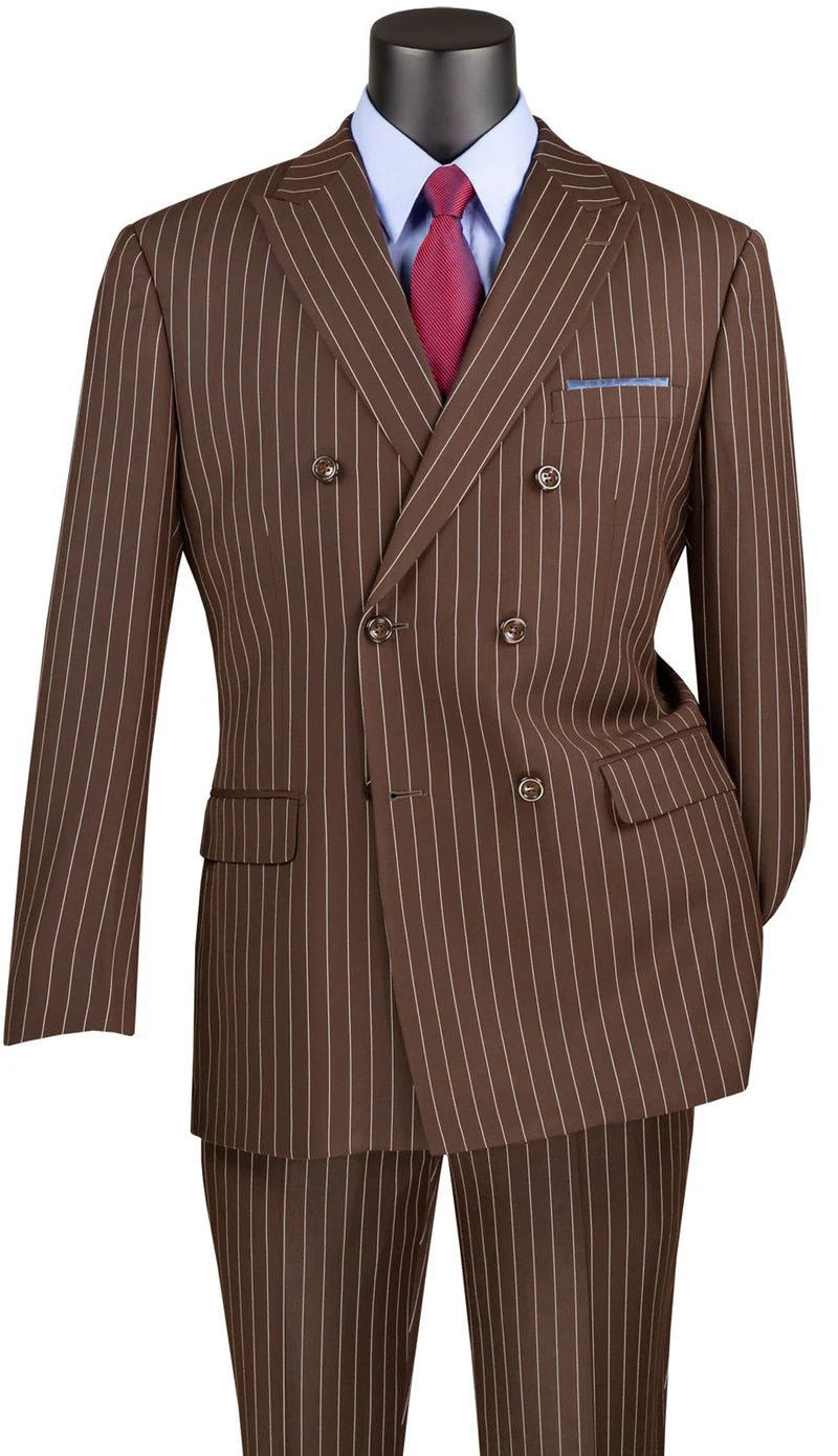 Brown Pinstripe Regular Fit Double-Breasted Suit – Banker Collection - Upscale Men's Fashion