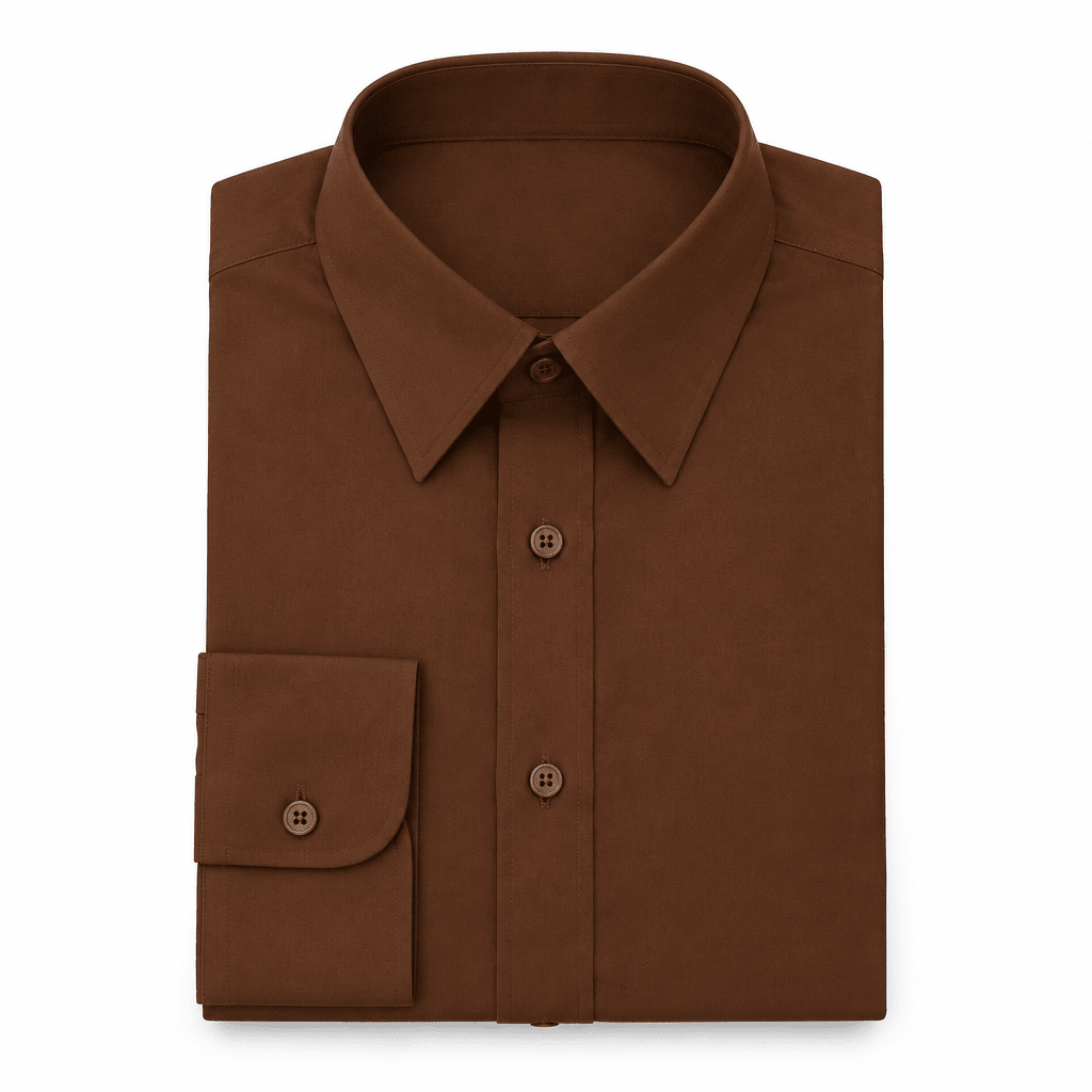 Men's Basic Dress Shirt with Convertible Cuff, Brown - Upscale Men's Fashion
