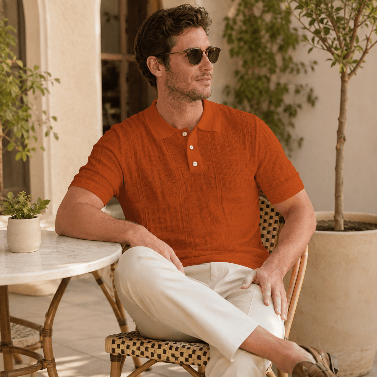 Burnt Orange Regular Fit Short Sleeve Knit Polo - Upscale Men's Fashion