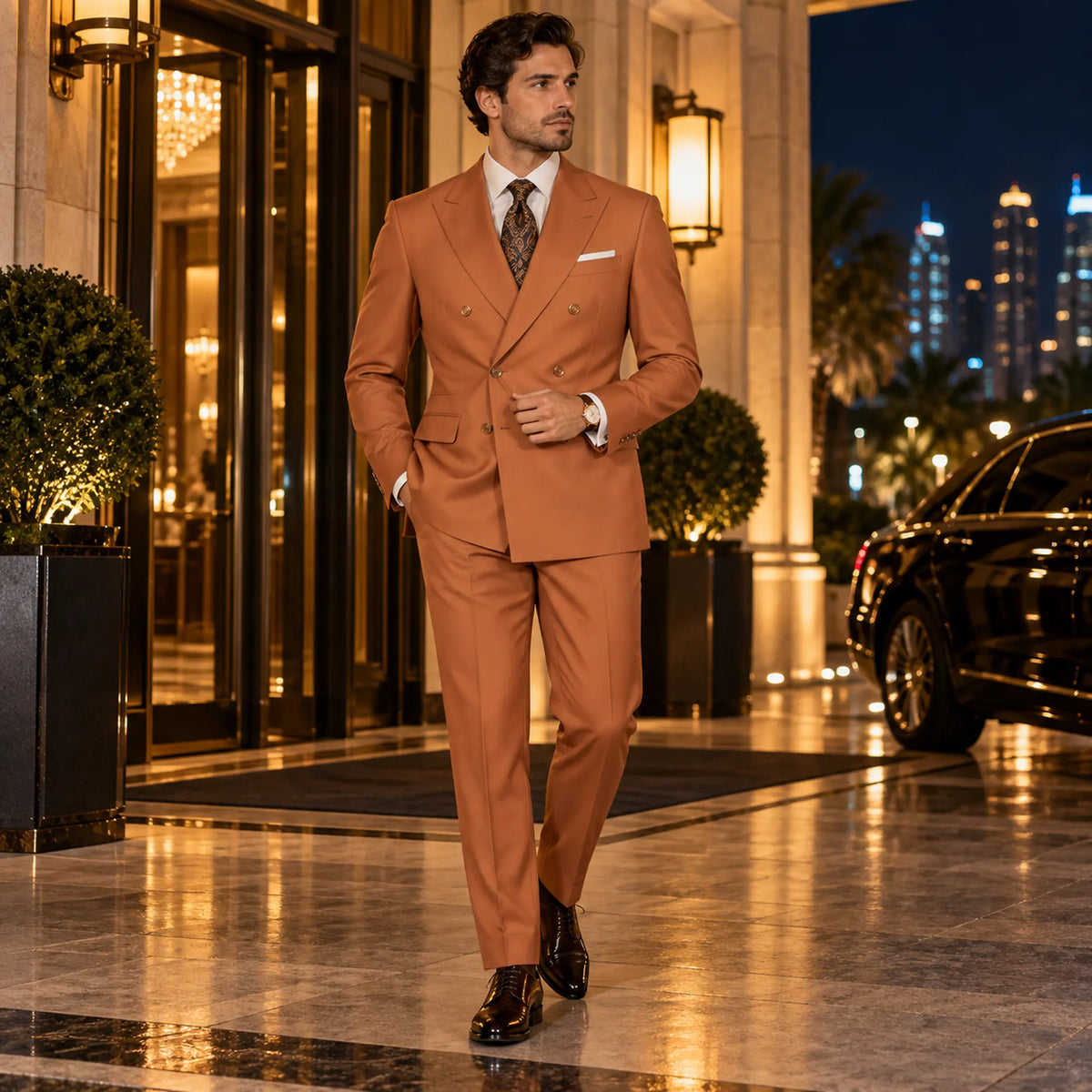 Amber Capri Collection suit – night hotel lifestyle