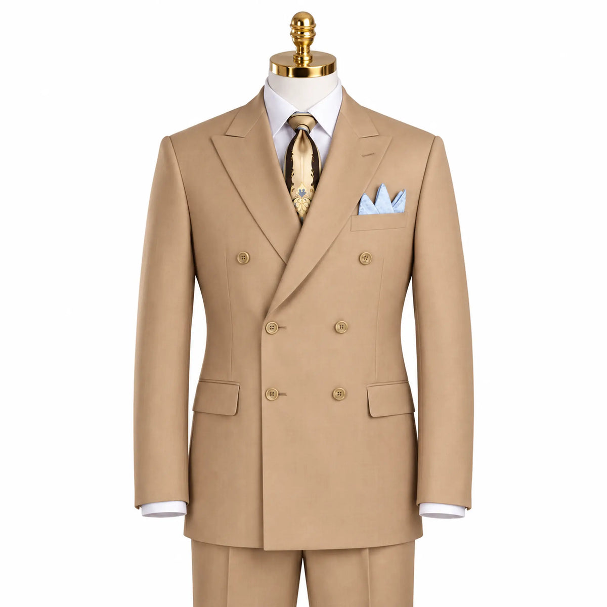 Capri Collection – Beige Double-Breasted Regular Fit Suit - Upscale Men's Fashion