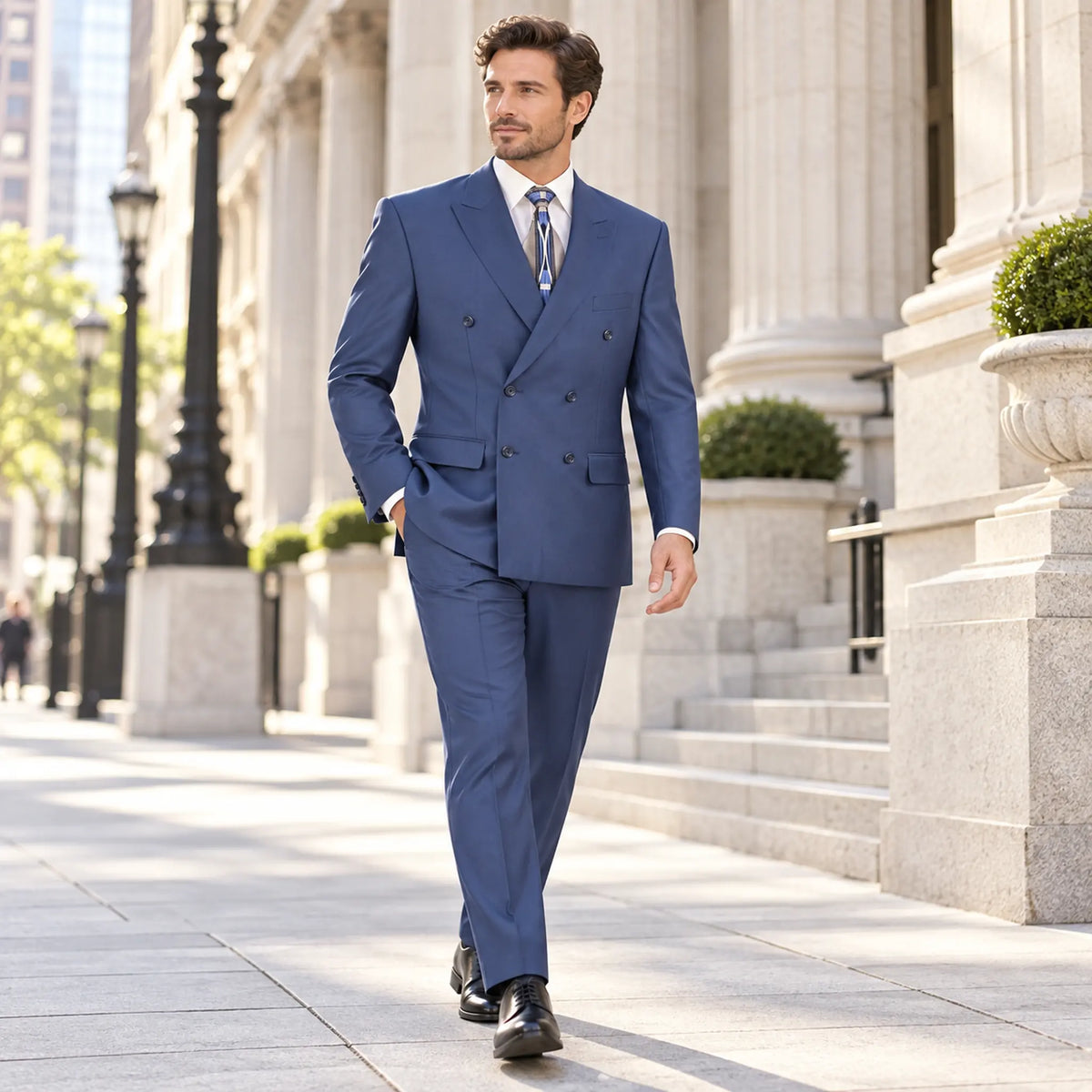 Capri Collection – Blue Double-Breasted Regular Fit Suit - Upscale Men's Fashion