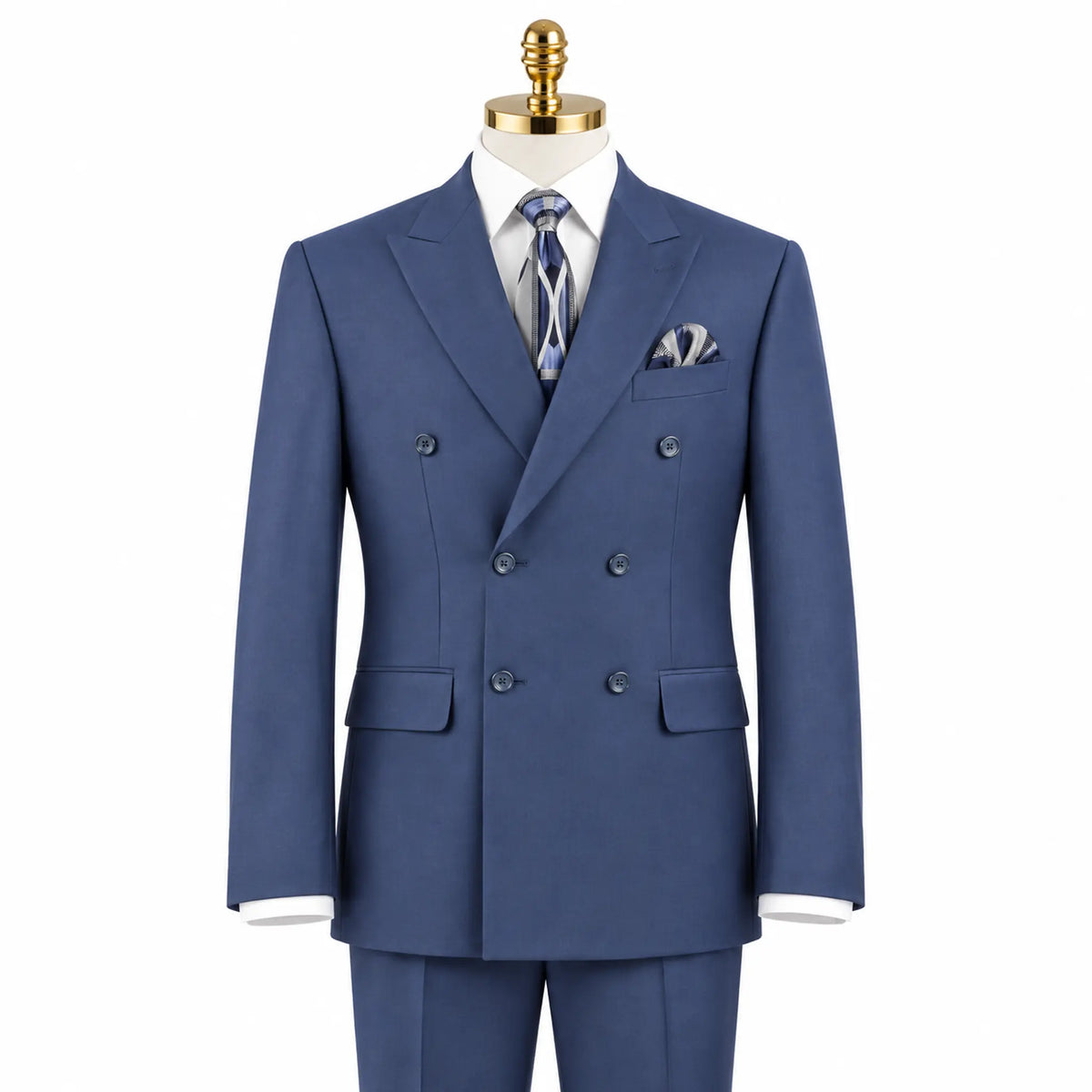 Capri Collection – Blue Double-Breasted Regular Fit Suit - Upscale Men's Fashion