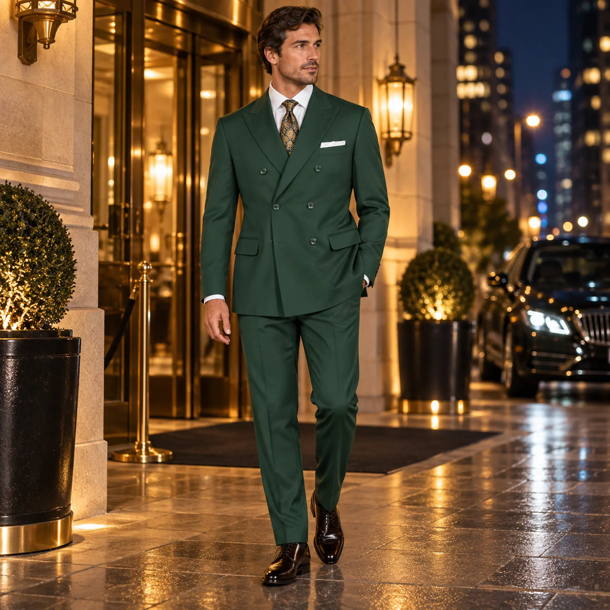 Capri Collection – Hunter Green Double-Breasted Regular Fit Suit - Upscale Men's Fashion