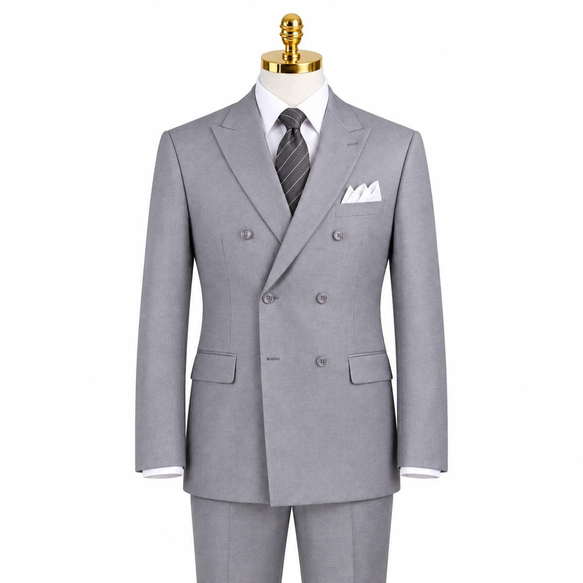 Capri Collection – Light Gray Double-Breasted Regular Fit Suit - Upscale Men's Fashion