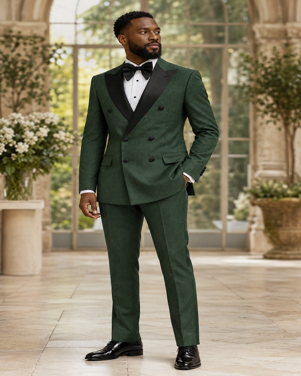 Men's Hunter Green Modern Fit Double-Breasted 2-Piece Tuxedo – Castello Collection - Upscale Men's Fashion
