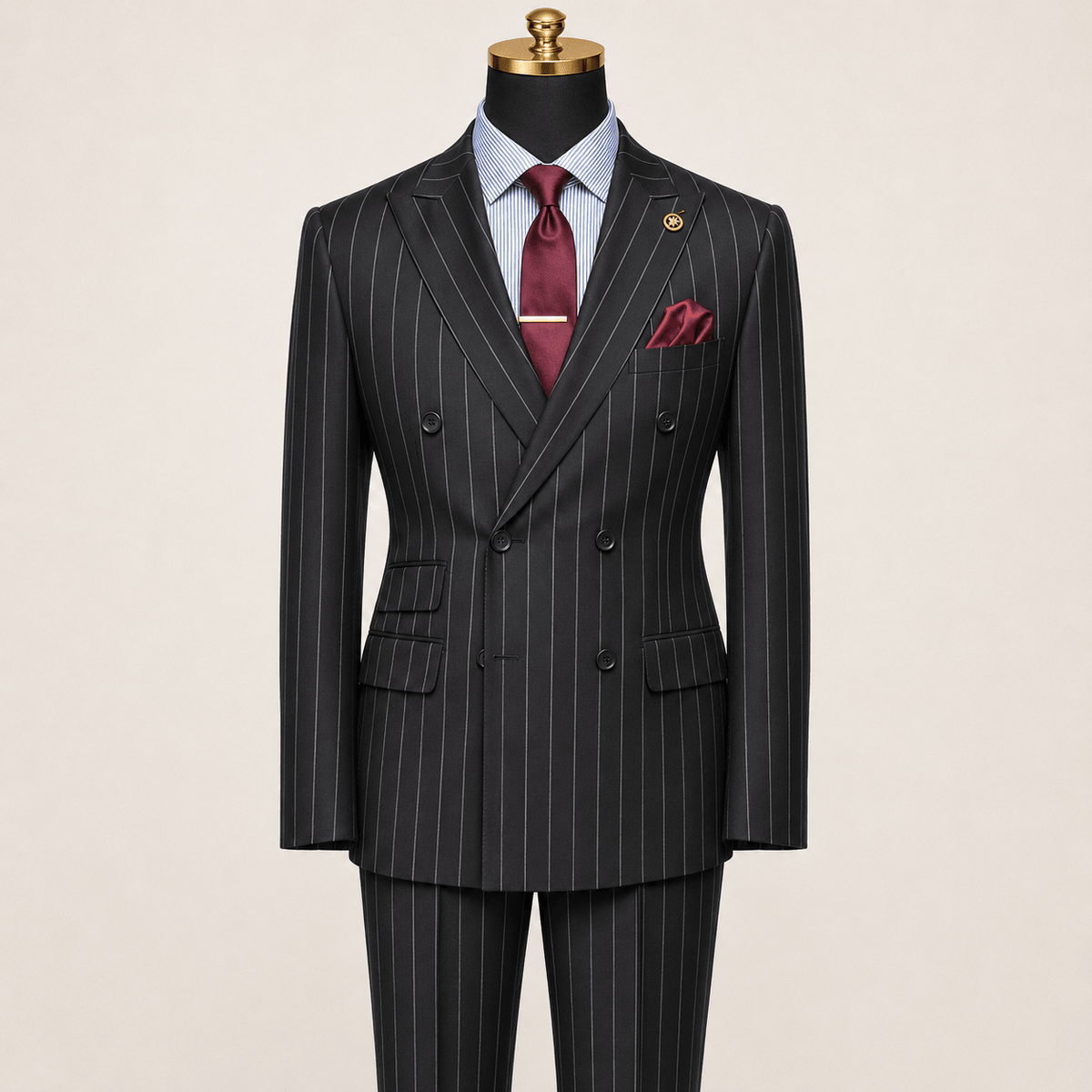 Men’s Black Pinstripe Regular Fit Double-Breasted Suit – Cavallo Collection - Upscale Men's Fashion