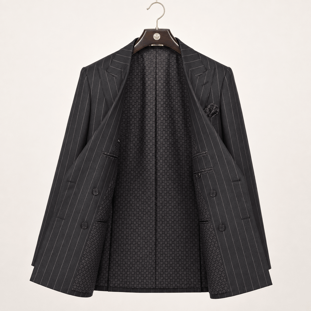 Men’s Black Pinstripe Regular Fit Double-Breasted Suit – Cavallo Collection - Upscale Men's Fashion