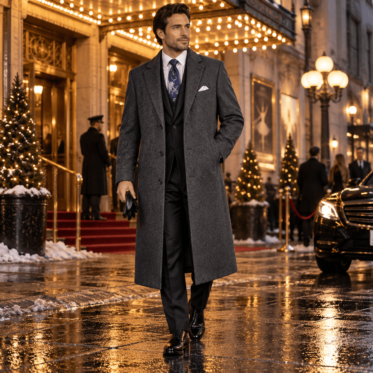 Men's Charcoal 48" Full-Length Wool-Blend Topcoat โ Nordic Collection - Upscale Men's Fashion