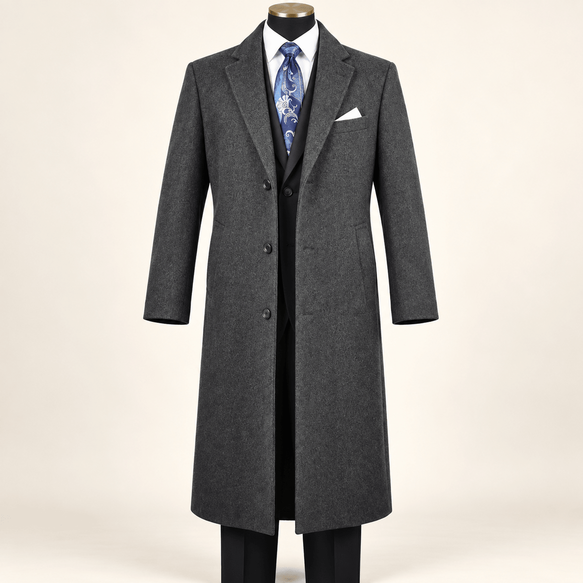 Men's Charcoal 48" Full-Length Wool-Blend Topcoat โ Nordic Collection - Upscale Men's Fashion
