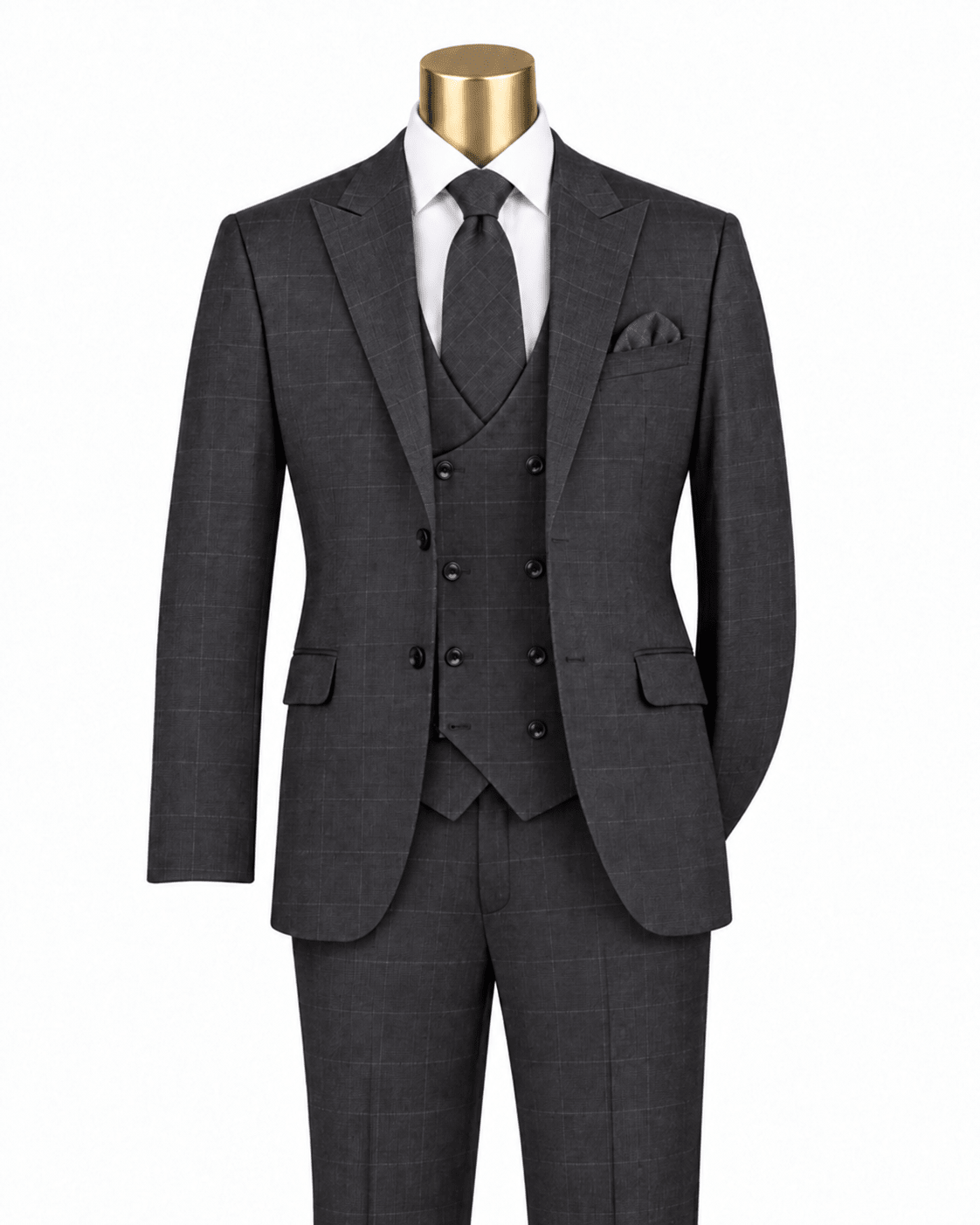 Men’s Black Regular Fit Glen Plaid 3-Piece Suit – Cortona Collection - Upscale Men's Fashion