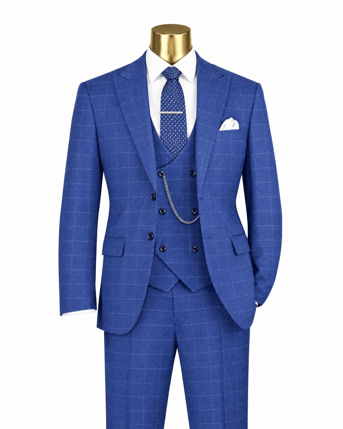 Men’s Classic Blue Regular Fit Glen Plaid 3-Piece Suit – Cortona Collection - Upscale Men's Fashion