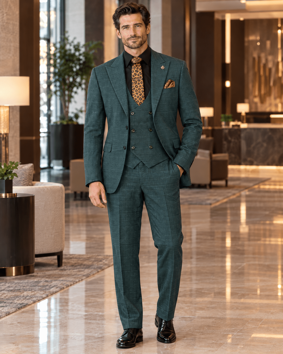 Men’s Forest Green Regular Fit Glen Plaid 3-Piece Suit – Cortona Collection - Upscale Men's Fashion