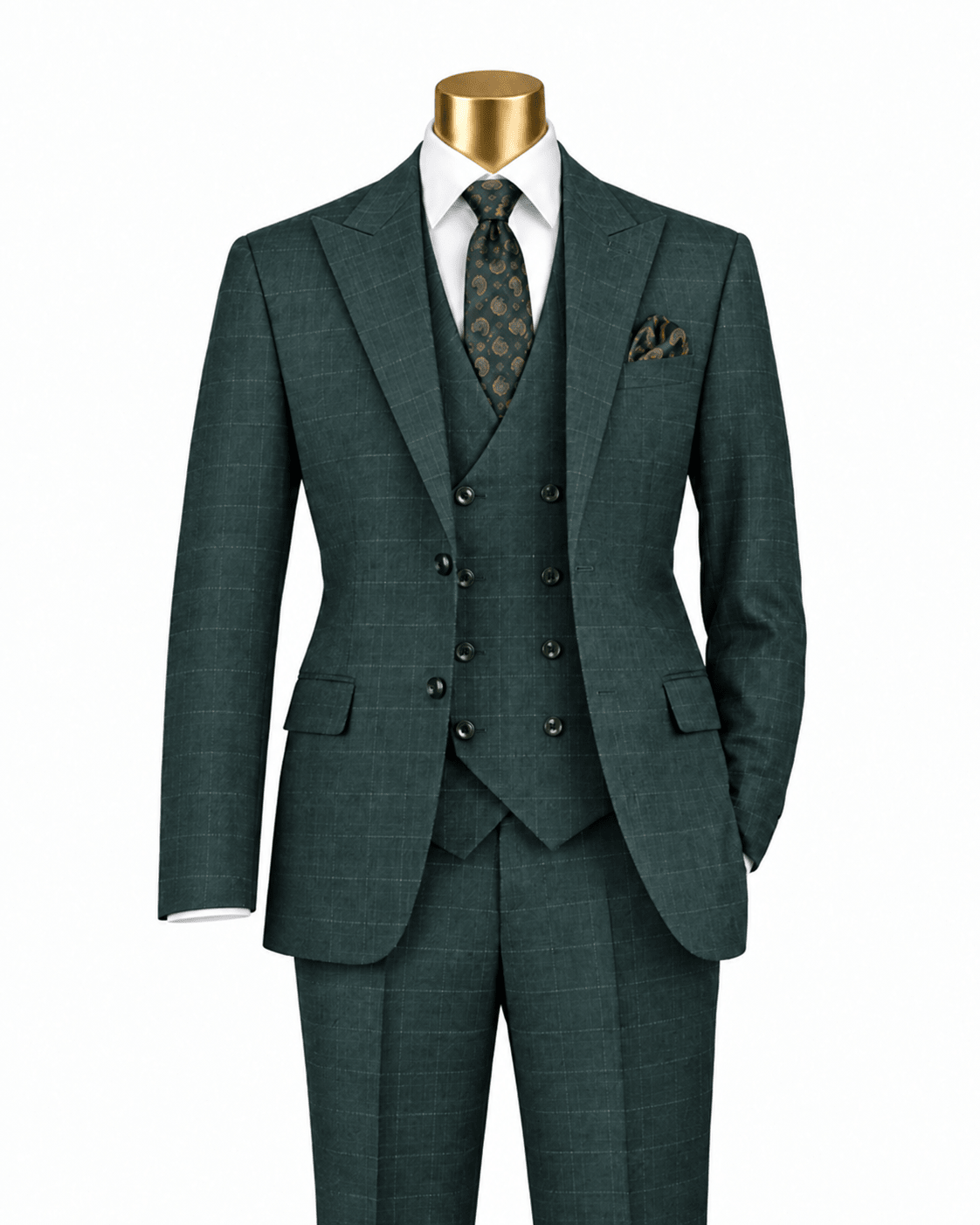 Men’s Forest Green Regular Fit Glen Plaid 3-Piece Suit – Cortona Collection - Upscale Men's Fashion