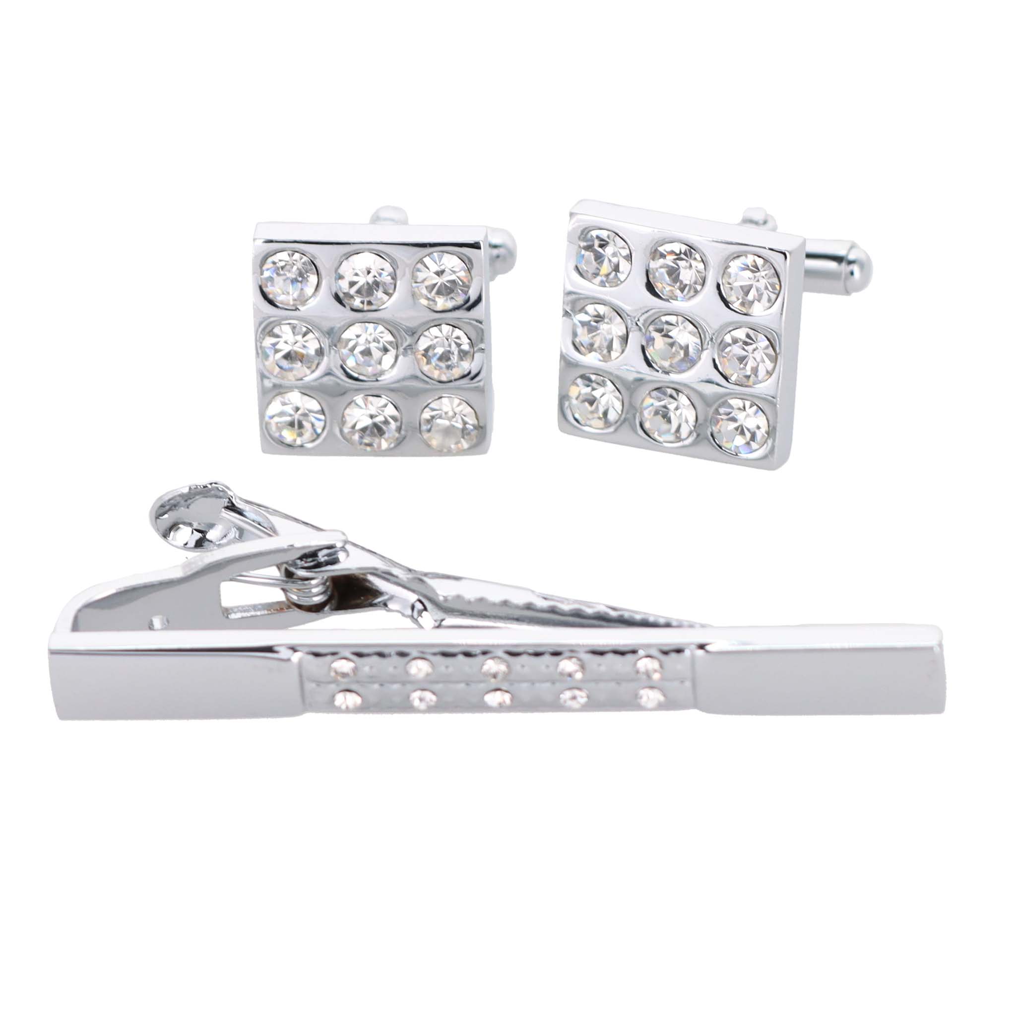 Vittorio Vico Gold Rhinestone Cufflinks & Tie Bar Set in Gift Box