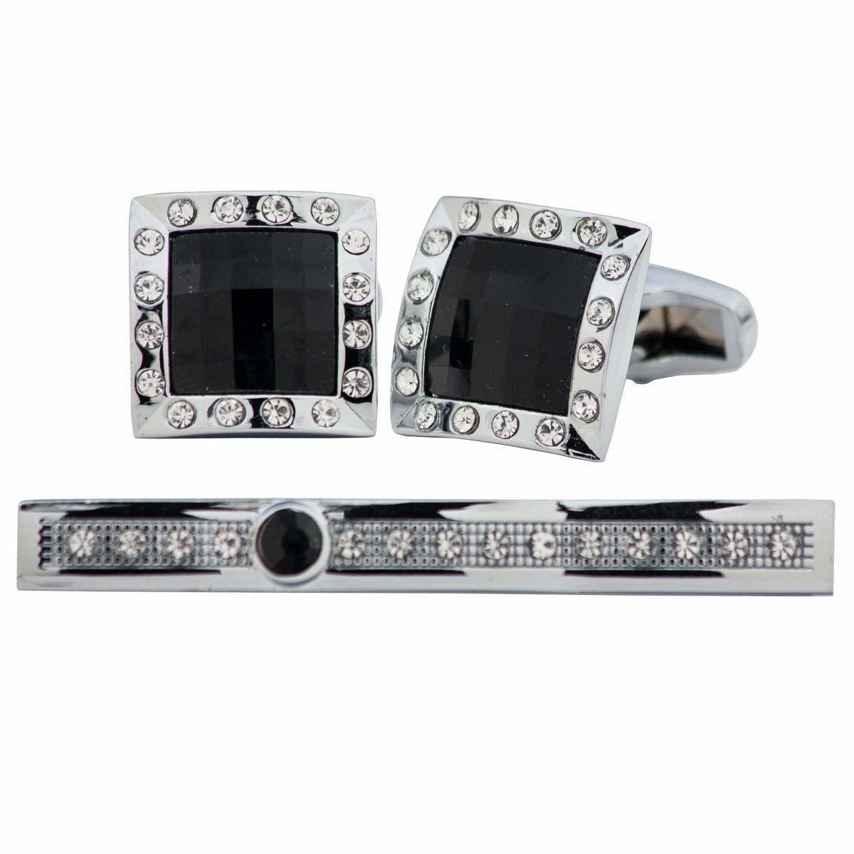 Vittorio Vico Gold Rhinestone Cufflinks & Tie Bar Set in Gift Box - Upscale Men's Fashion