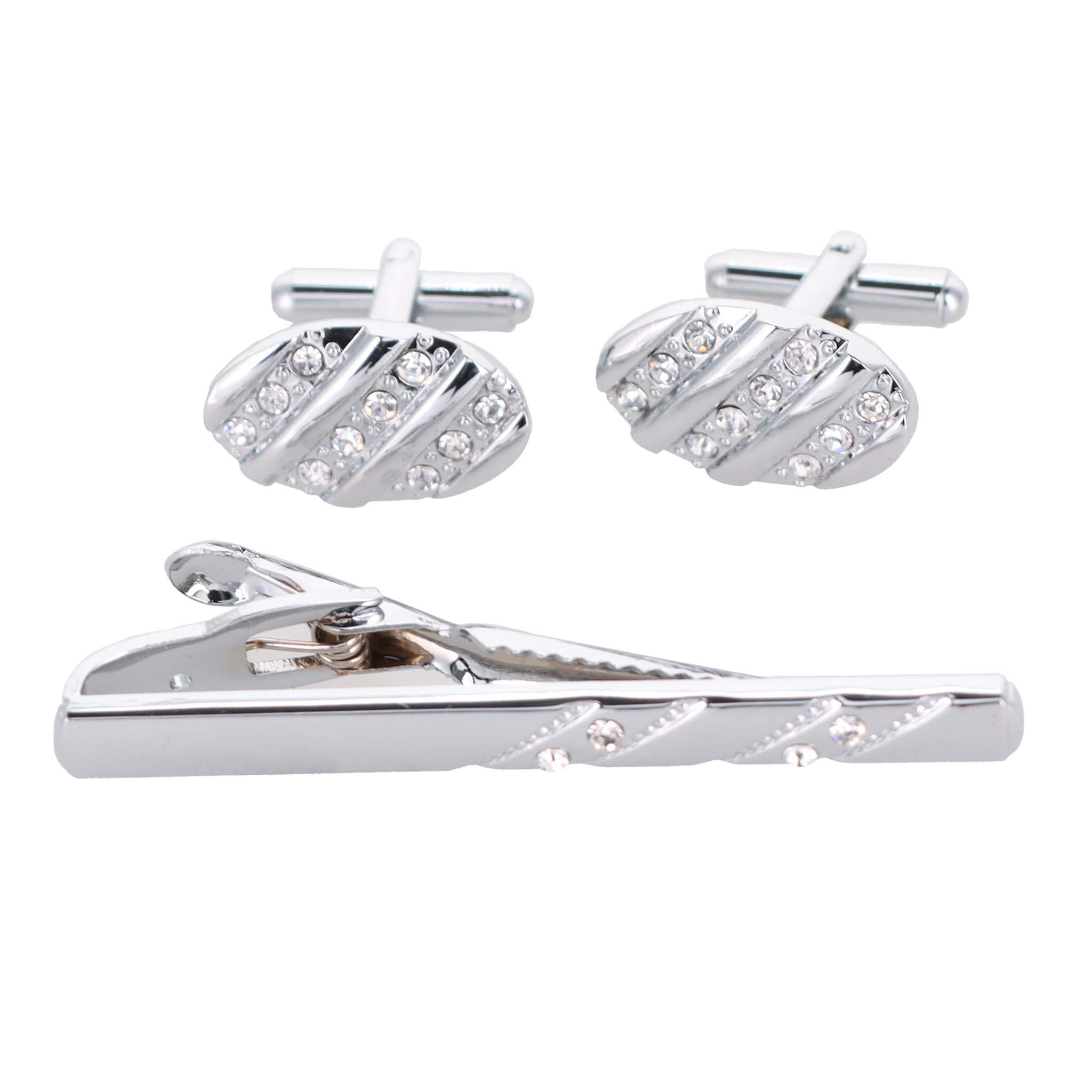 Vittorio Vico Gold Rhinestone Cufflinks & Tie Bar Set in Gift Box
