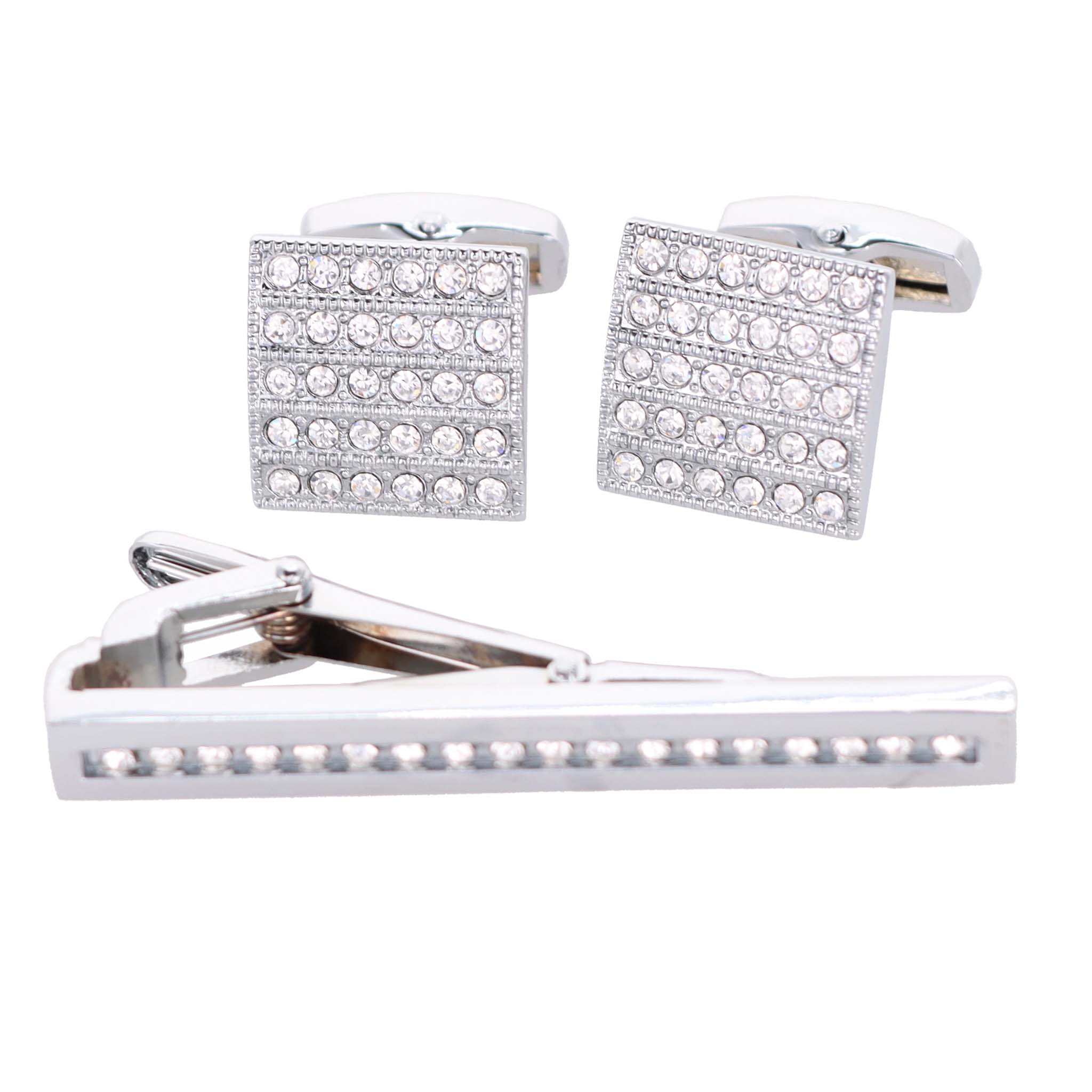 Vittorio Vico Gold Rhinestone Cufflinks & Tie Bar Set in Gift Box