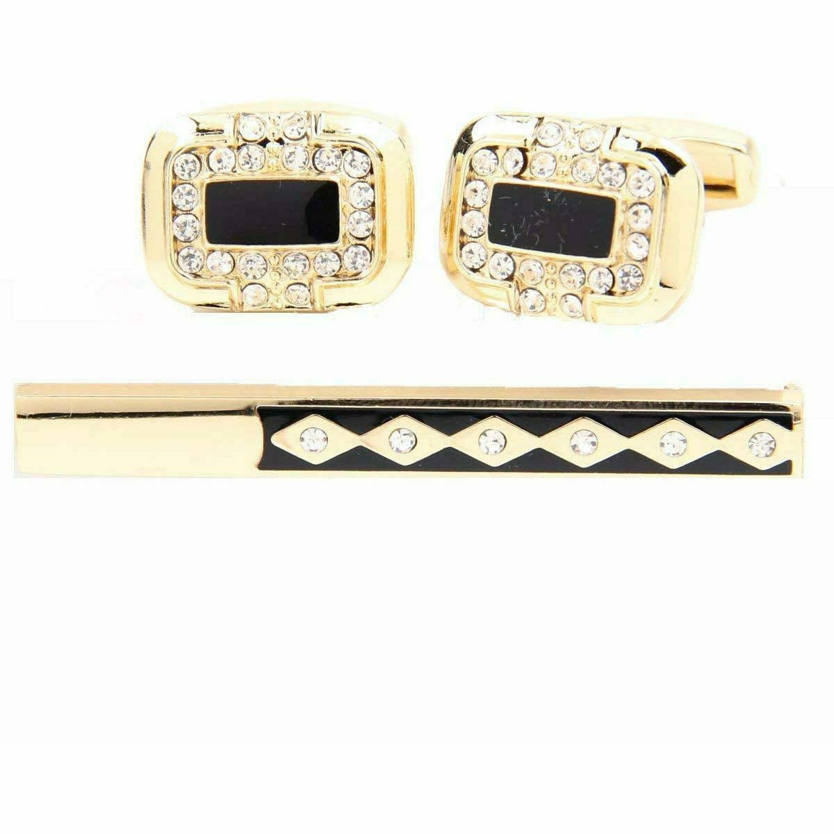 Vittorio Vico Gold Rhinestone Cufflinks & Tie Bar Set in Gift Box - Upscale Men's Fashion