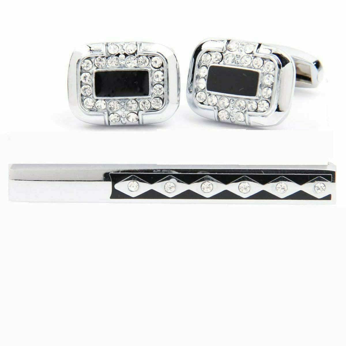 Vittorio Vico Gold Rhinestone Cufflinks & Tie Bar Set in Gift Box - Upscale Men's Fashion