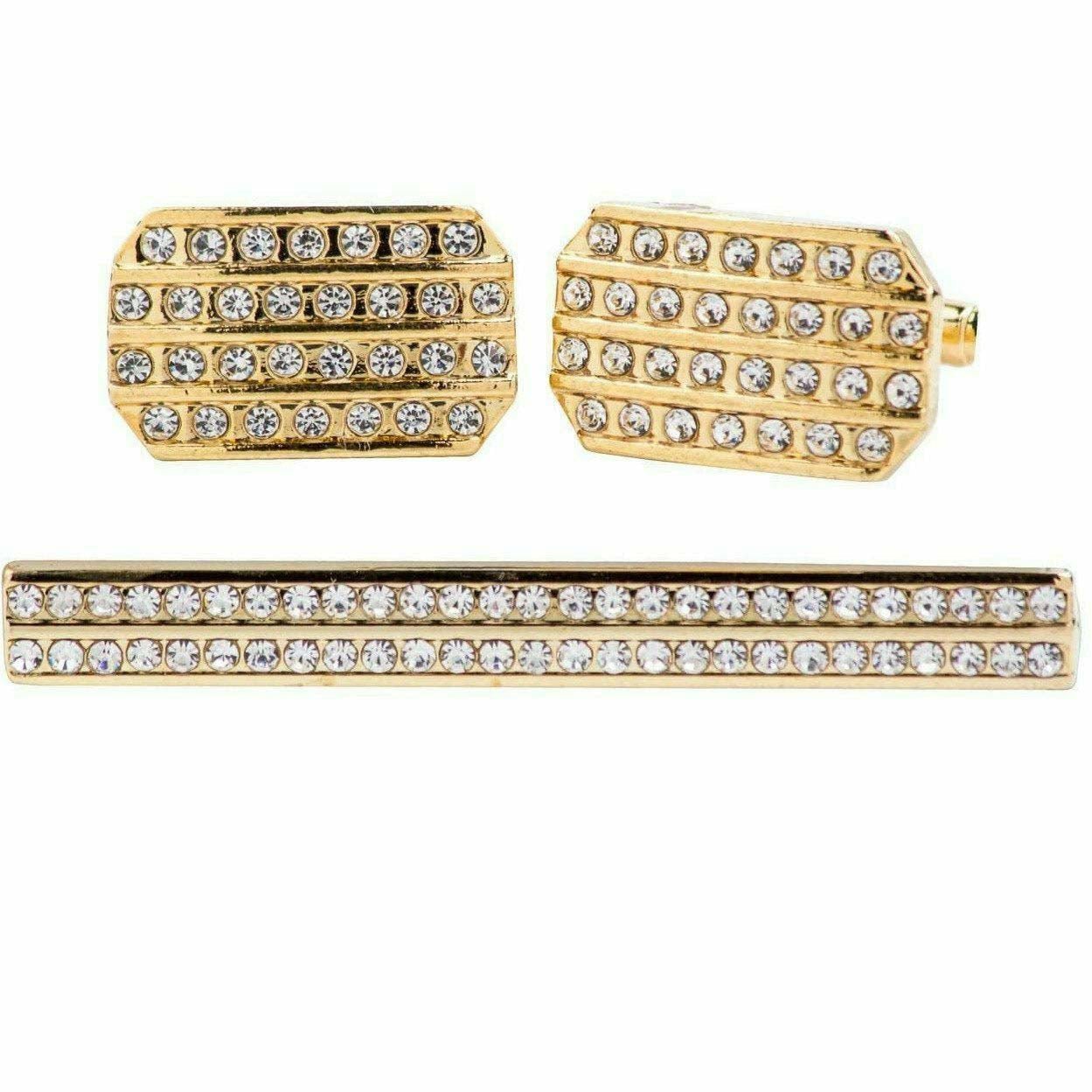 Vittorio Vico Gold Rhinestone Cufflinks & Tie Bar Set in Gift Box - Upscale Men's Fashion