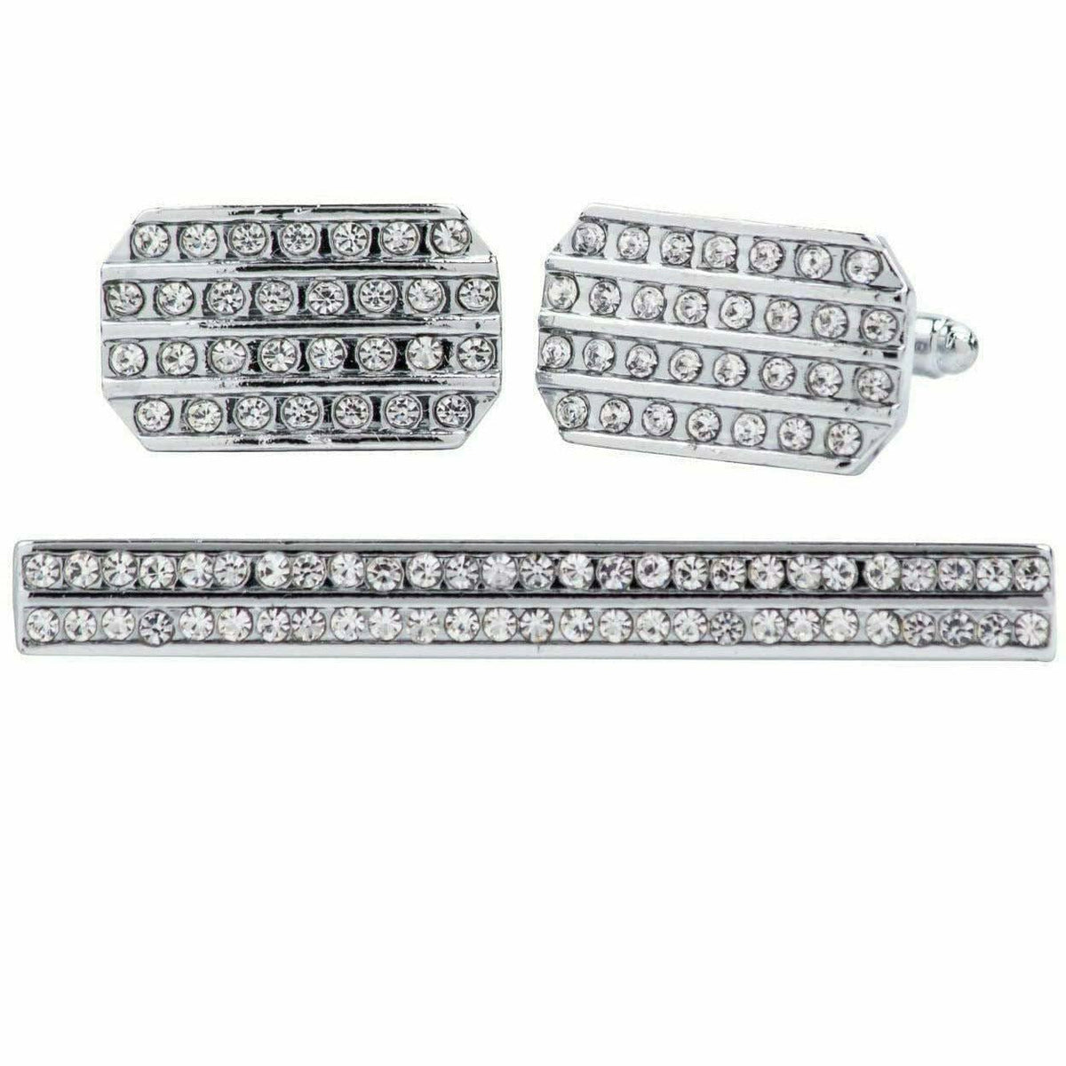 Vittorio Vico Gold Rhinestone Cufflinks & Tie Bar Set in Gift Box - Upscale Men's Fashion